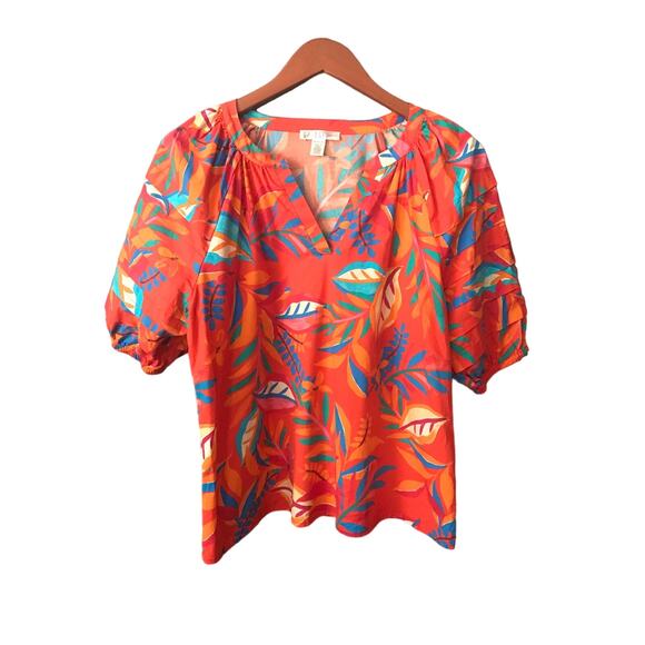 Spense Petite‎ Cotton Orange Floral Tiered 3/4 Sleeve Blouse Sz PM - Picture 2 of 9